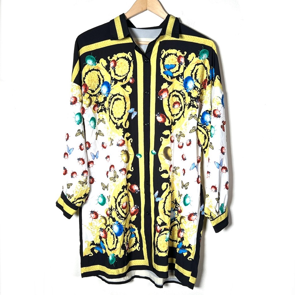 SHEIN black and yellow bug print shirt dress size XXL B196